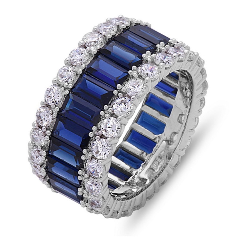 Sterling Silver Baguette Sapphire Wedding Band